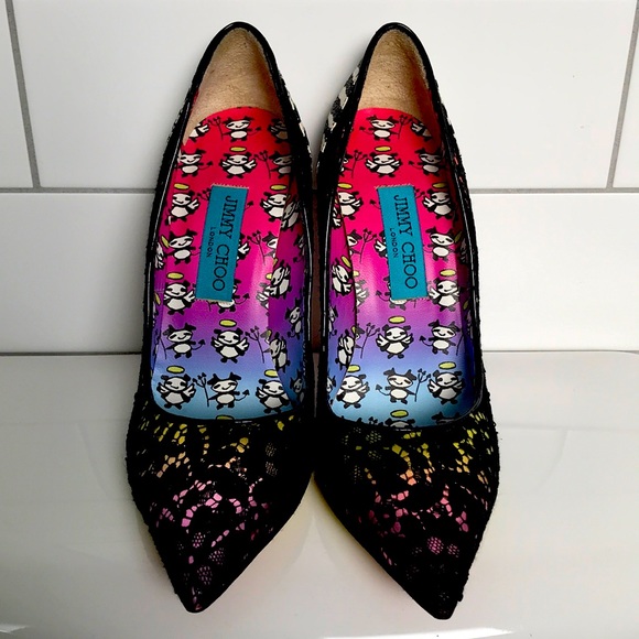 Authentic Jimmy Choo leather/lace 5” heel pumps - Picture 1 of 7
